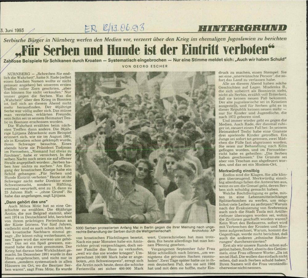 "Für Serben und Hunde ist der Eintritt verboten"