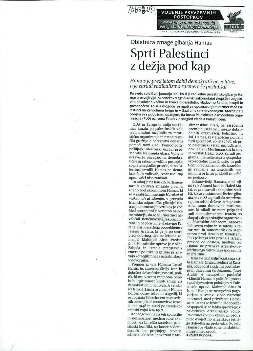 Sprti Palestinci z dežja pod kap