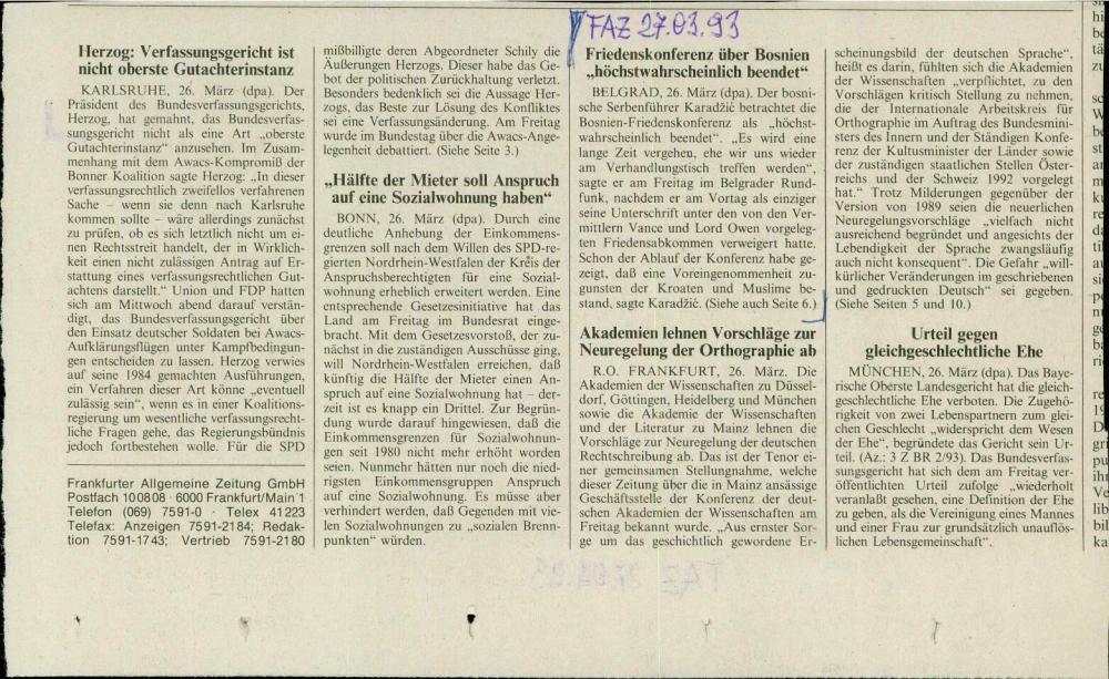 Friedenskonferenz über Bosnien „höchstwahrscheinlich beendet"; Verhängnisvolles Zeichen; Abdankung der Politik