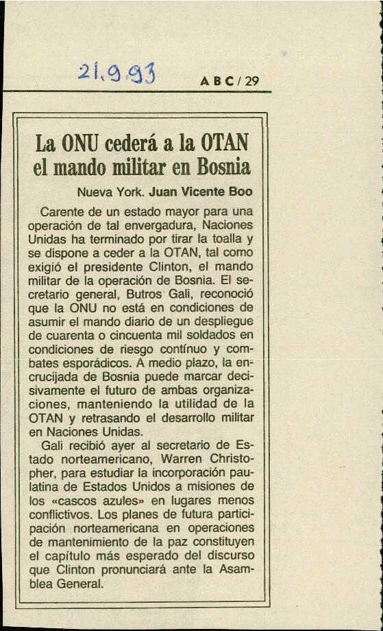 La ONU cederá a la OTAN el mando militar en Bosnia