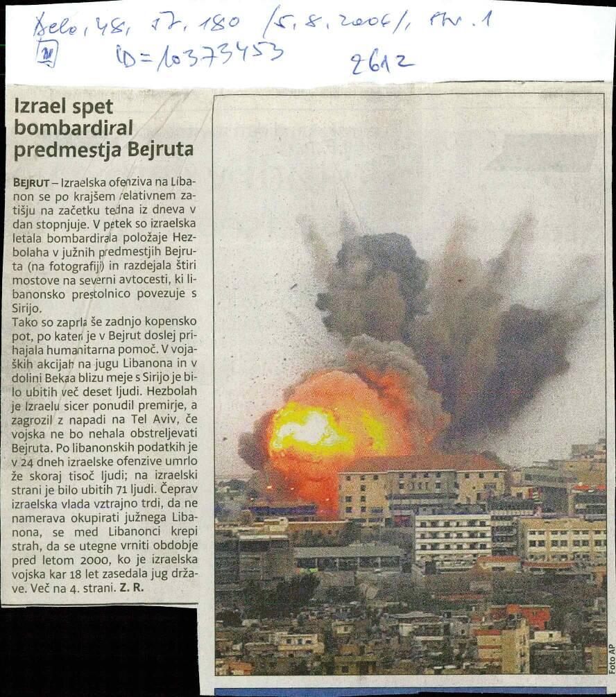 Izrael spet bombandiral predmestja Bejruta