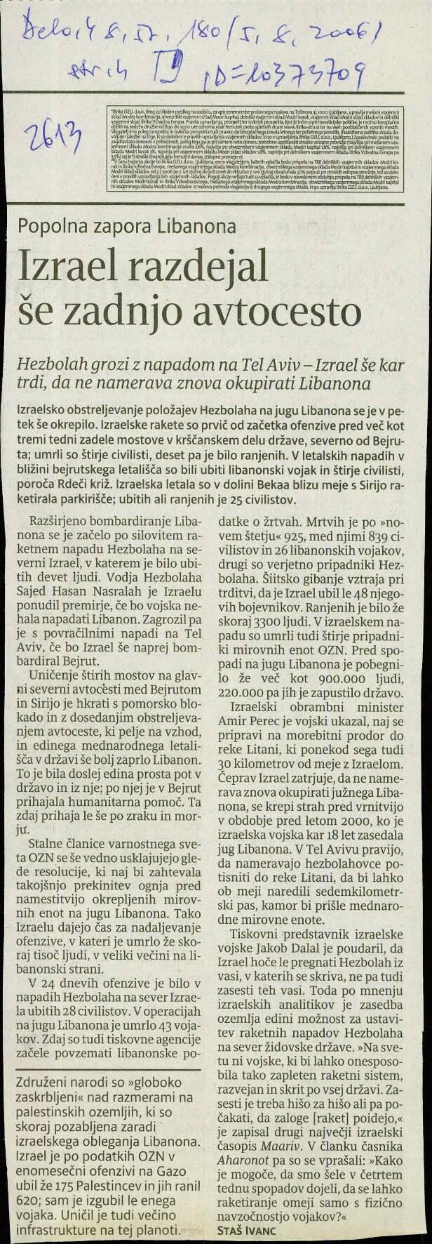 Izrael razdejal še zadnjo avtocesto