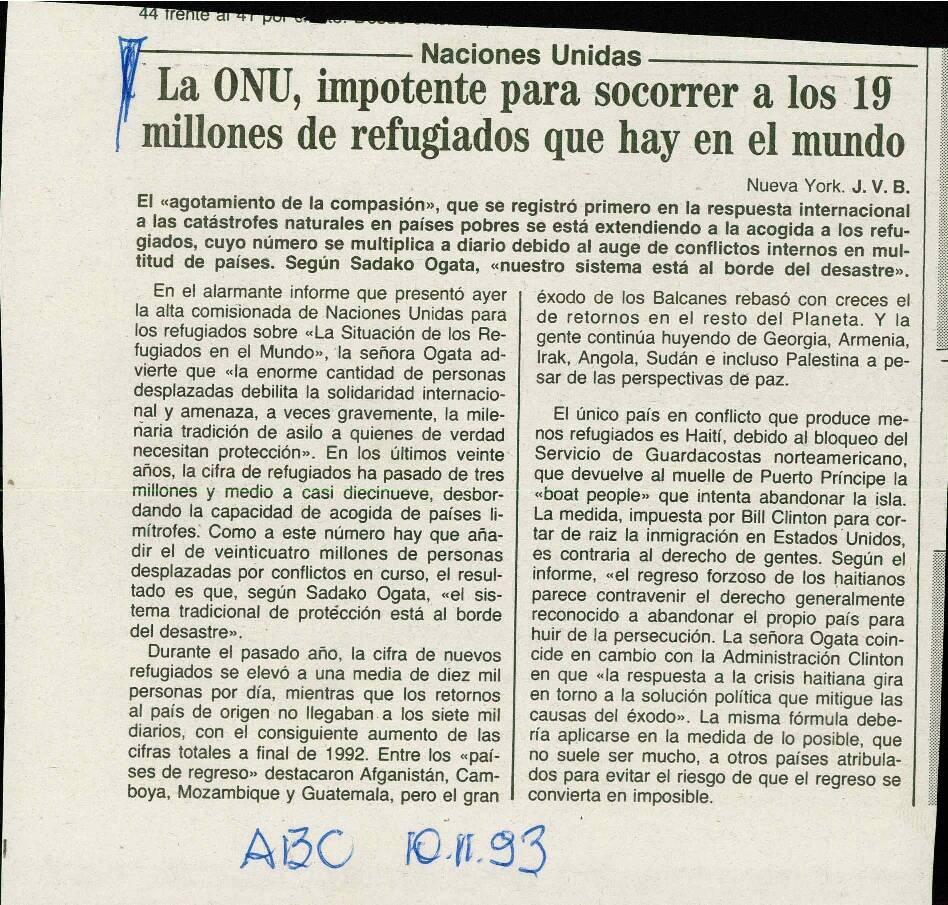 La ONU, impotente para socorrer a los 19 millones de refugiados que hay en el mundo