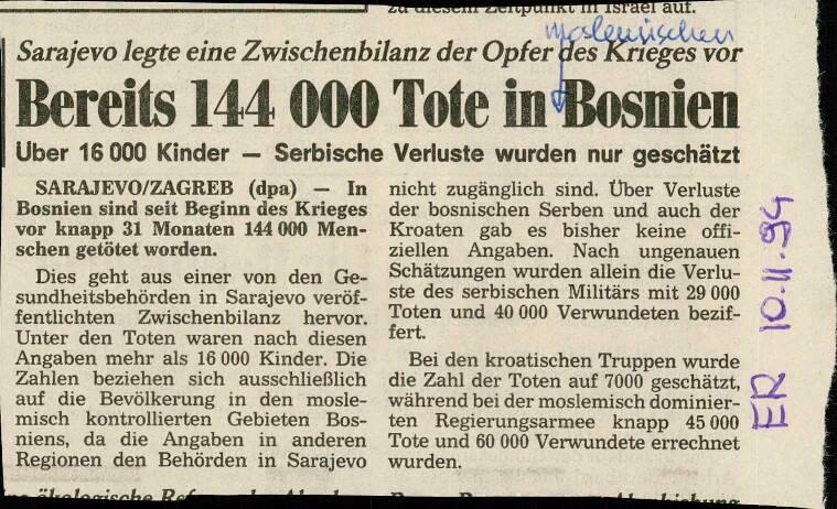 Bereits 144 000 Tote in Bosnien