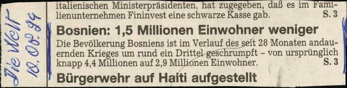 Bosnien: 1,5 Millionen Einwohner weniger