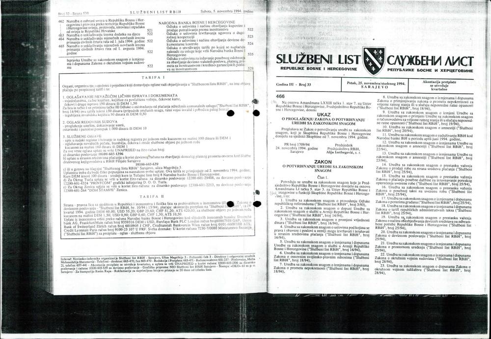 Službeni list Republike Bosne in Hercego... - nosilna