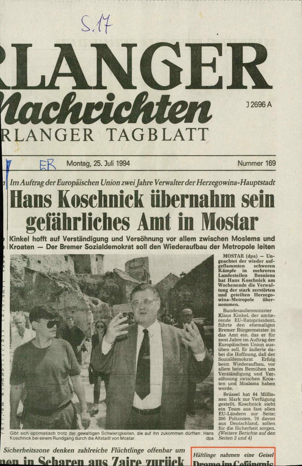 Hans Koschnick übernahm sein gefährliche... - nosilna