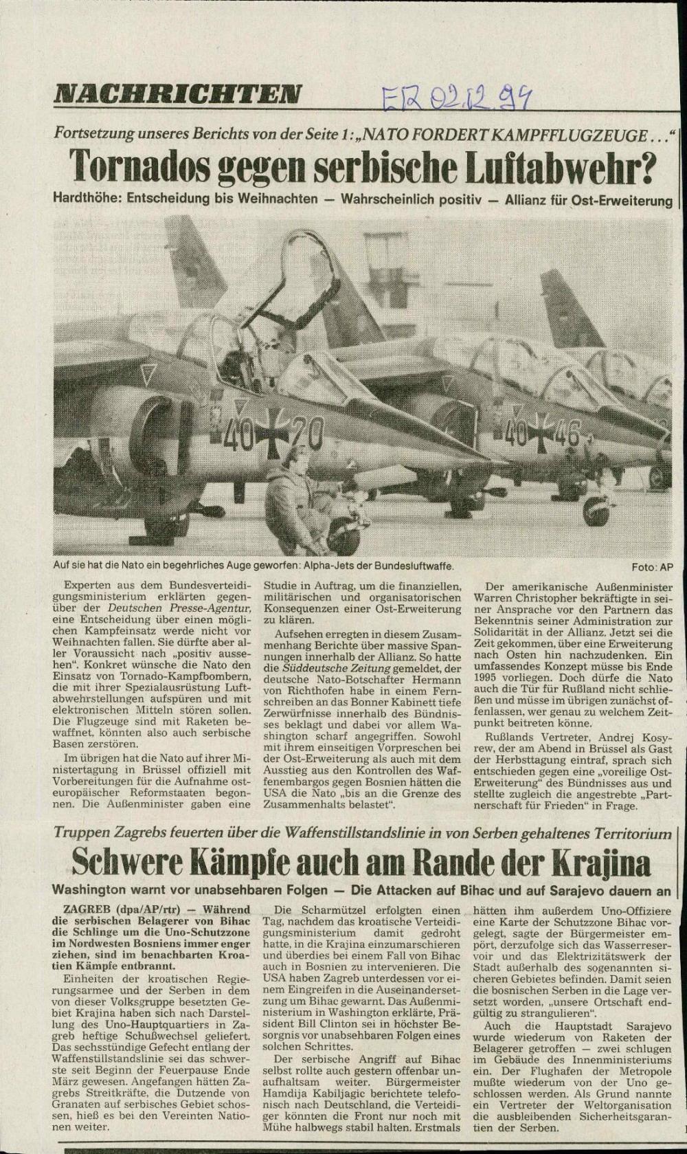 Schwere Kämpfe auch am Rande der Krajina