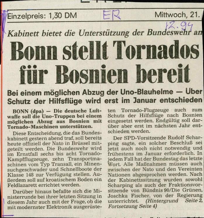 Bonn stellt Tornados für Bosnien bereit - nosilna