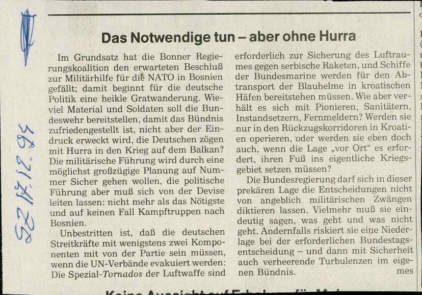 Das Notwendige tun - aber ohne Hurra
