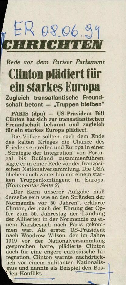 Clinton plädiert für ein starkes Europa