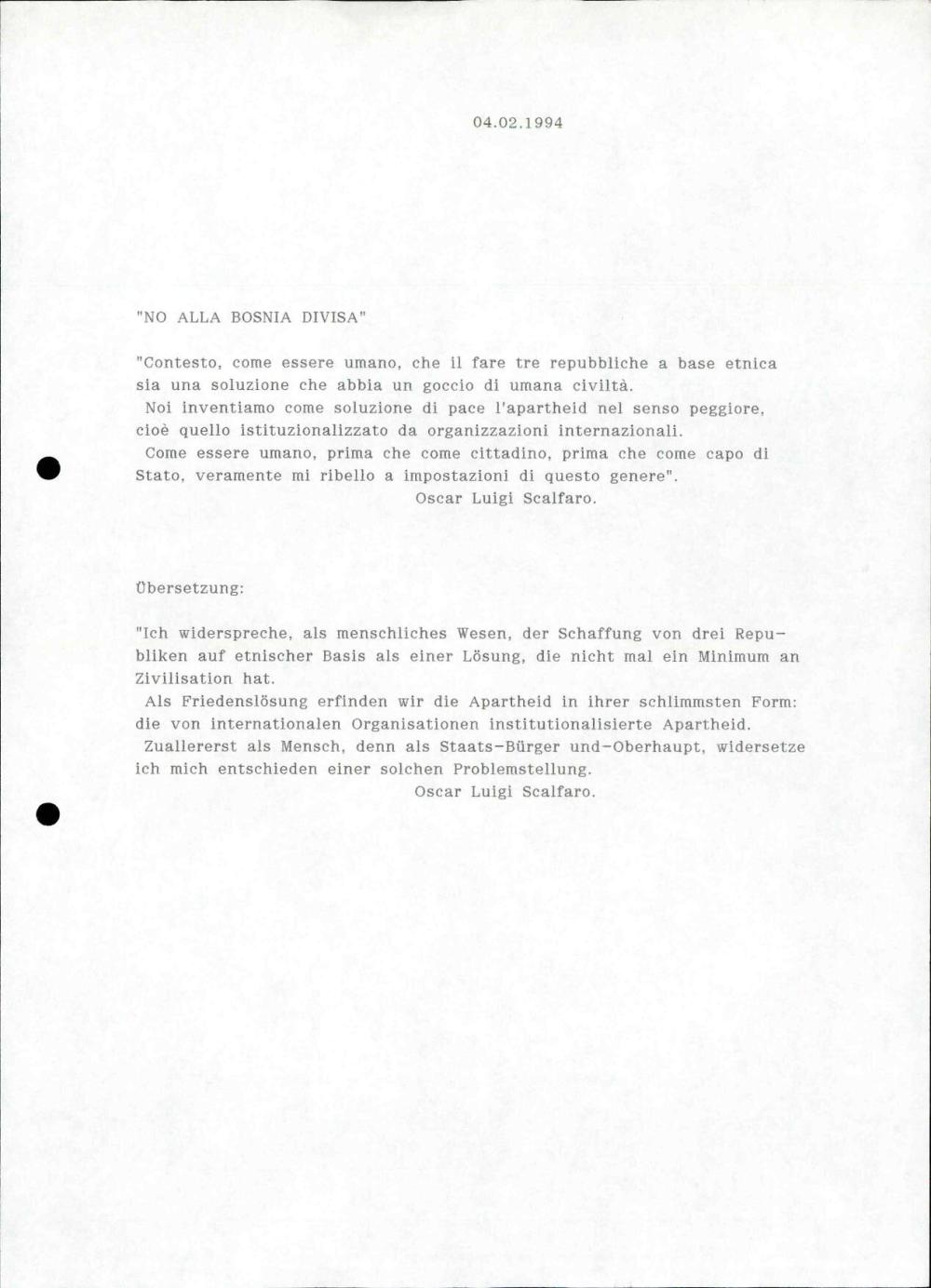 "No alla Bosnia divisa"