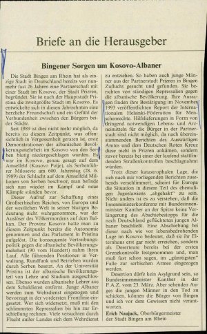 Bingener Sorgen um Kosovo-Albaner  - nosilna