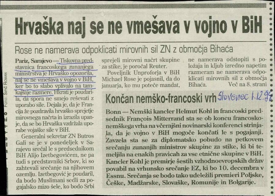 Hrvaška naj se ne vmešava v vojno v BiH