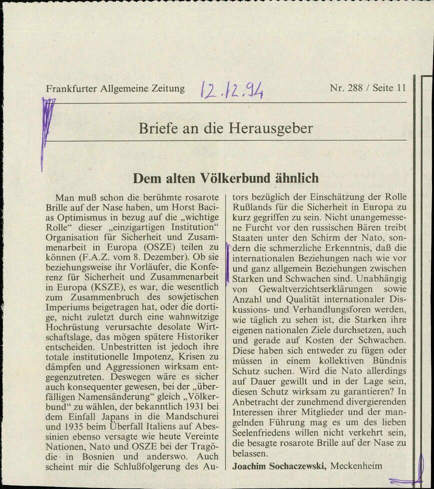 Dem alten Völkerbund ähnlich