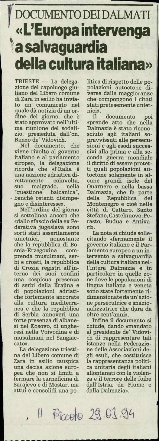 «L'Europa intervenga a salvaguardia della cultura italiana»