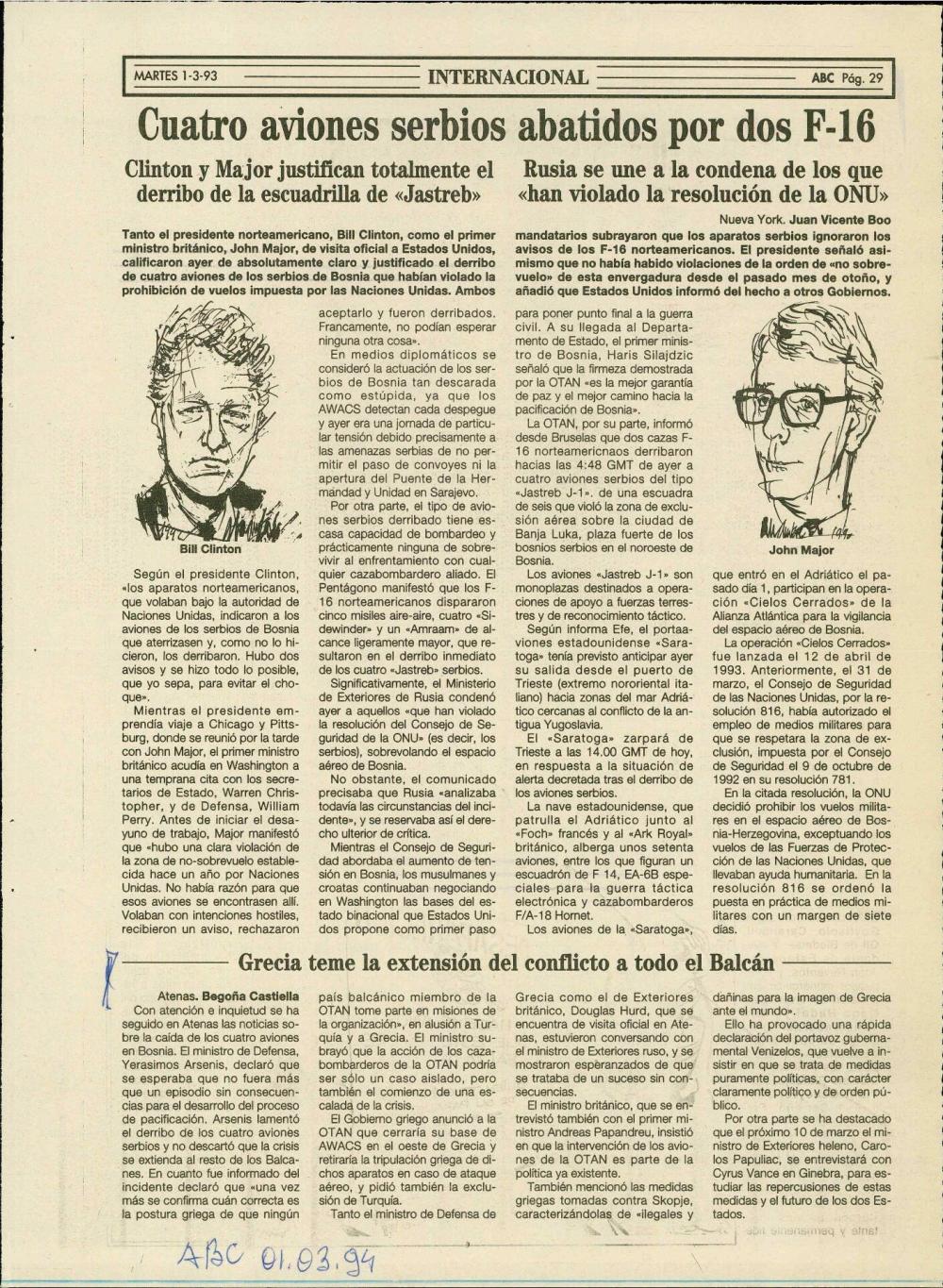 Cuatro aviones serbios abatidos por dos F-16