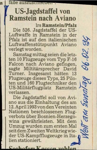 US-Jagdstaffel von Ramstein nach Aviano