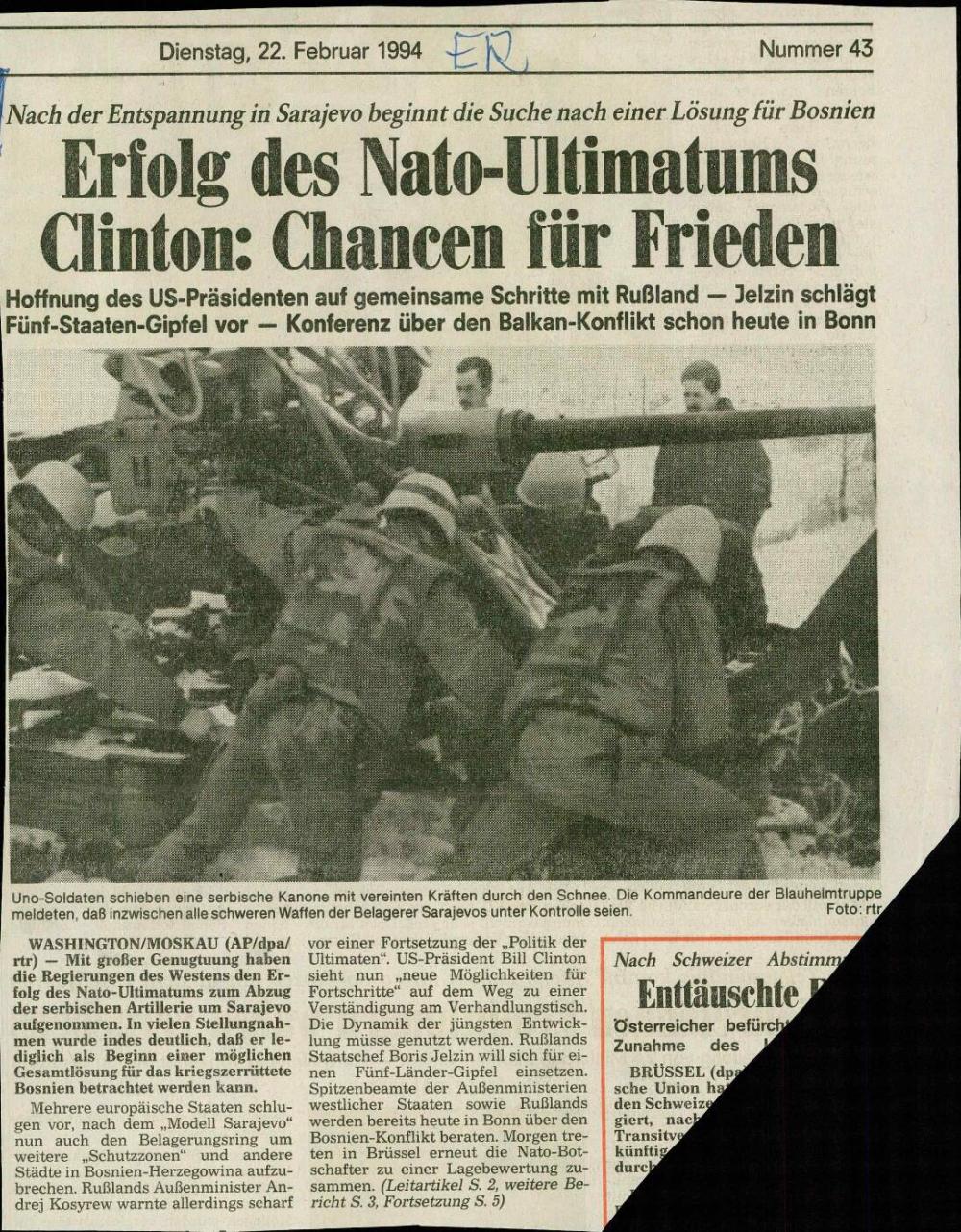 Erfolg des Nato-Ultimatums Clinton: Chancen für Frieden