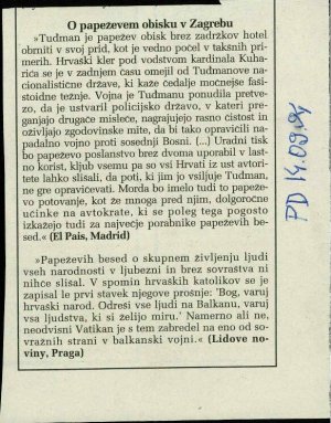 O papeževem obisku v Zagrebu  - nosilna