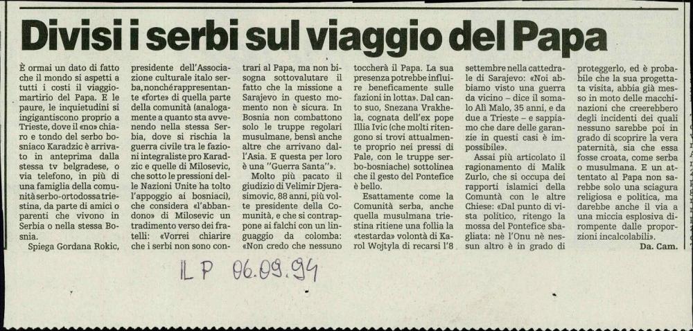 Divisi i serbi sul viaggio del Papa