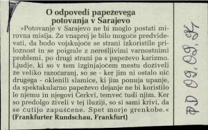 O odpovedi papeževega  potovanja v Saraj...  - nosilna