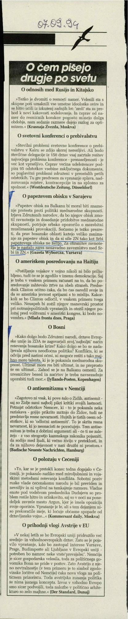 O papeževem obisku v Sarajevu, O Bosni