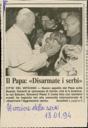 II Papa: «Disarmate i serbi»  - nosilna