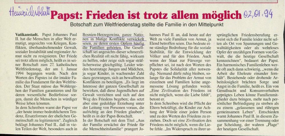 Papst: Frieden ist trotz allem möglich - nosilna