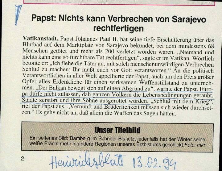 Papst: Nichts kann Verbrechen von Saraje... - nosilna