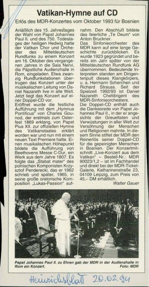 Vatikan-Hymne auf CD  - nosilna