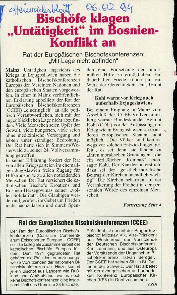 Bischöfe klagen "Untätigkeit" im Bosnien- Konflikt an