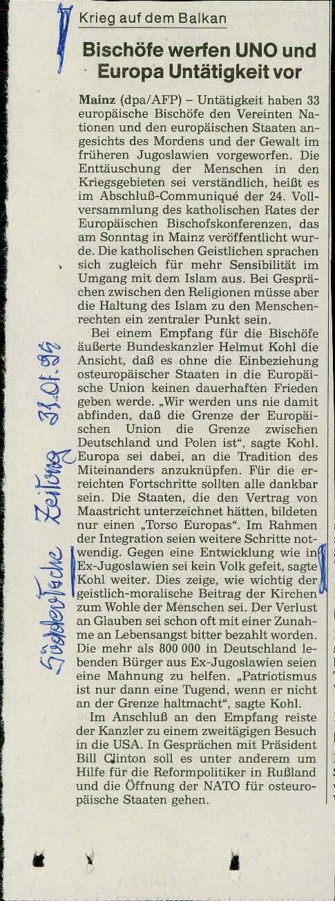 Bischöfe werfen UNO und Europa Untätigkeit vor