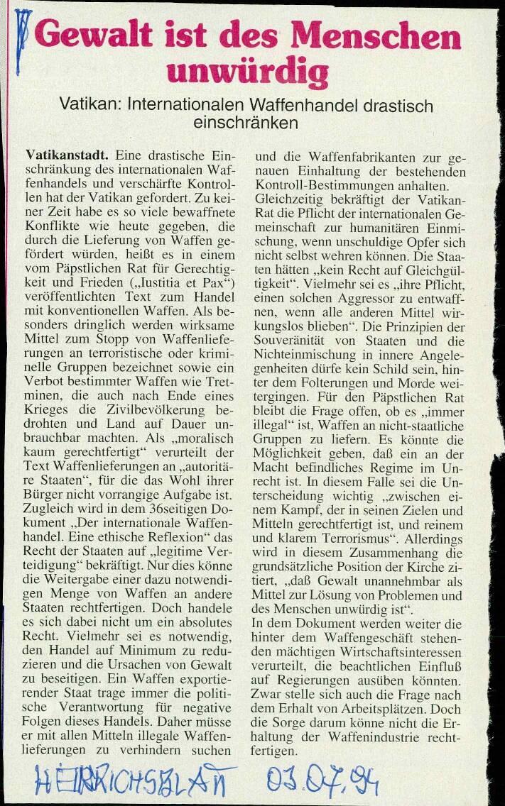 Gewalt ist des Menschen unwürdig