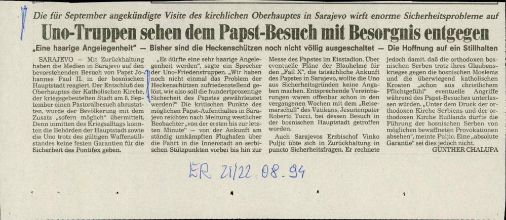 Uno-Truppen sehen dem Papst-Besuch mit Besorgnis entgegen