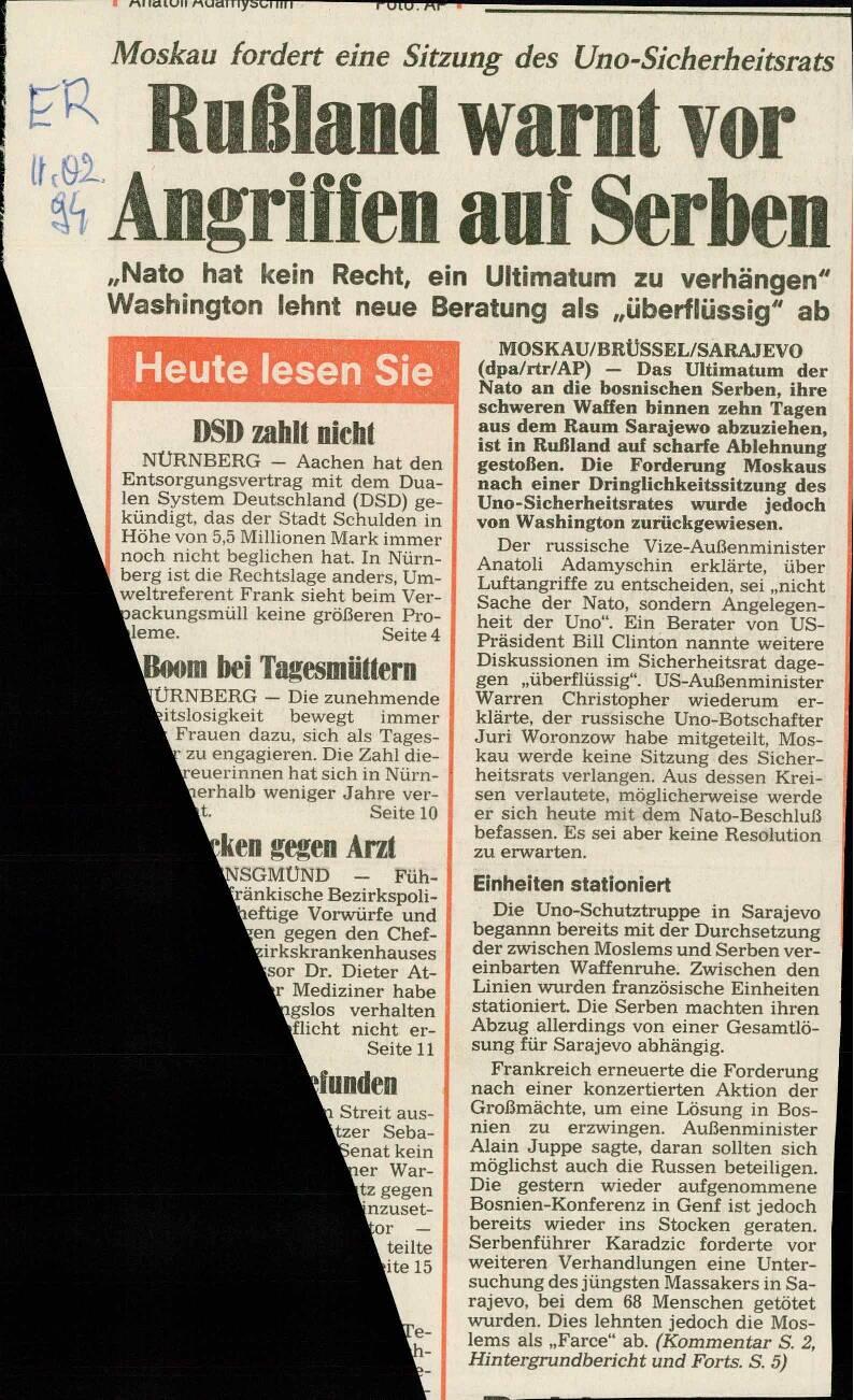 Rußland warnt vor Angriffen auf Serben