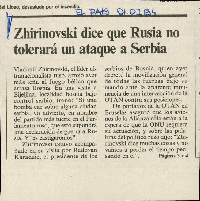 Zhirinovski dice que Rusia no tolerará un ataque a Serbia