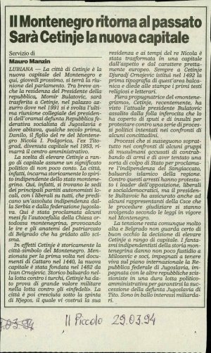 Il Montenegro ritoma al passato; Sarà Ce...  - nosilna