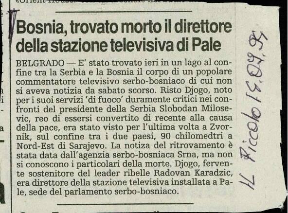 Bosnia, trovato morto il direttore della stazione televisiva di Pale