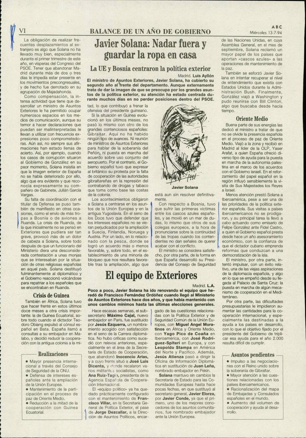 Javier Solana: Nadar fuera y guardar la ropa en casa