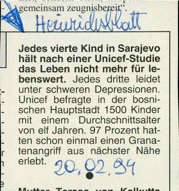 [Jedes vierte Kind in Sarajevo hält nach einer Unicef-Studie das Leben nicht mehr für lebenswert.]