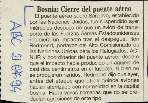 Bosnia: Cierre del puente aéreo