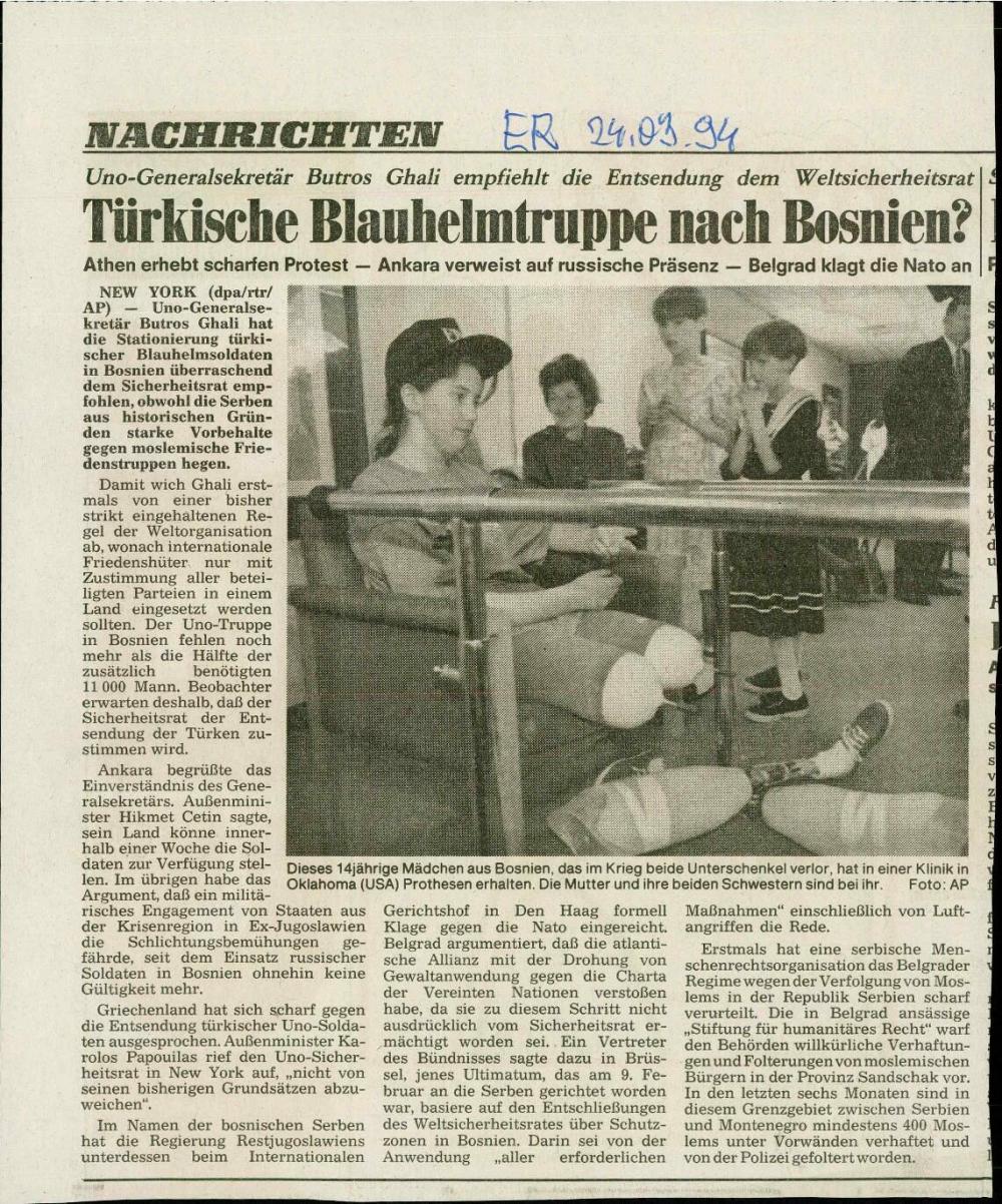 Türkische Blauhelmtruppe nach Bosnien?