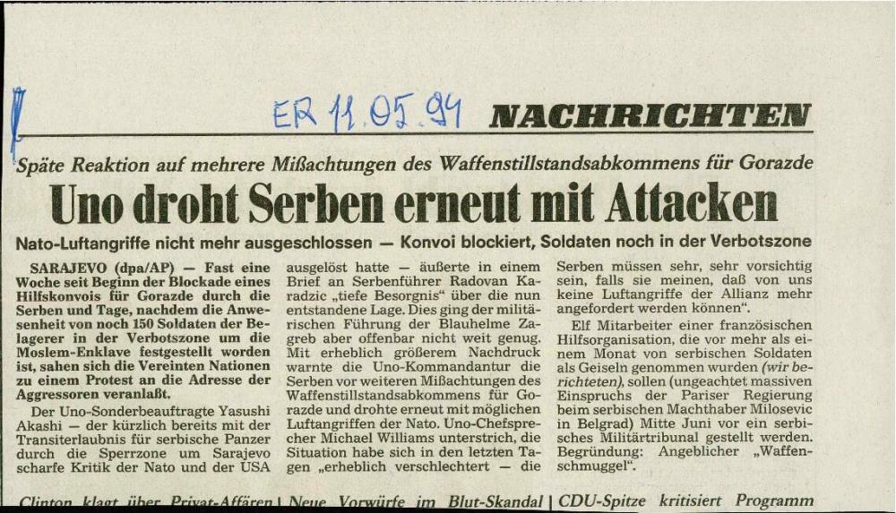 Uno droht Serben erneut mit Attacken