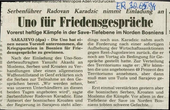 Uno für Friedensgespräche