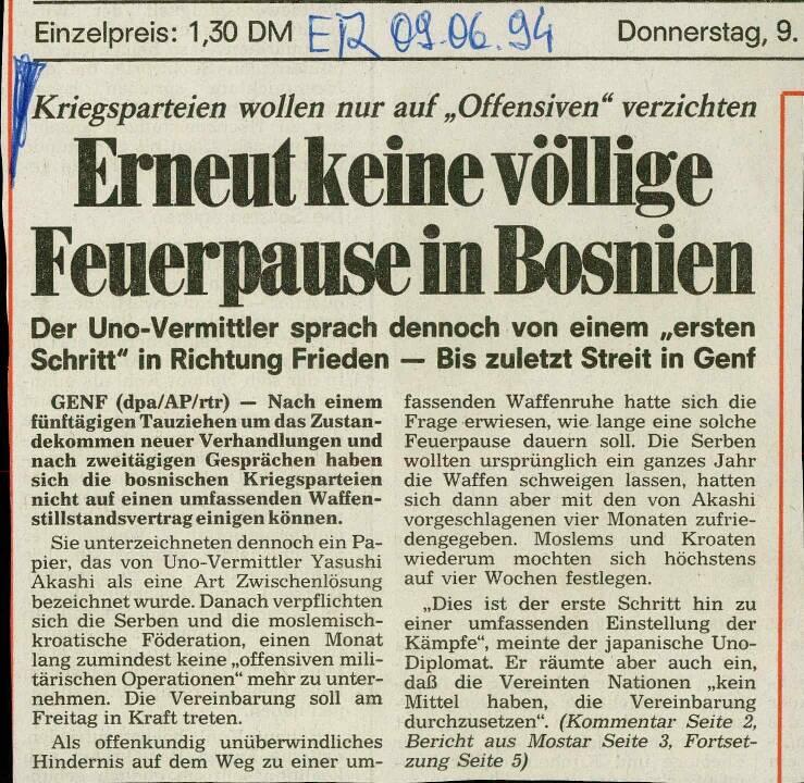 Erneut keine völlige Feuerpause in Bosnien