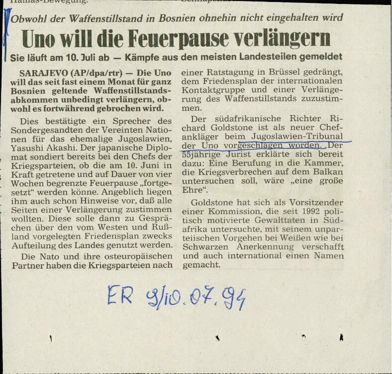 Uno will die Feuerpause verlängern - nosilna