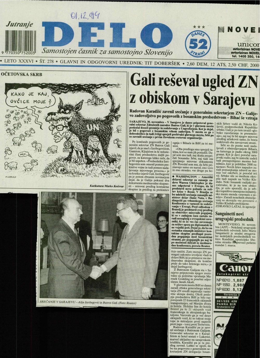 Gali reševal ugled ZN z obiskom v Saraje... - nosilna