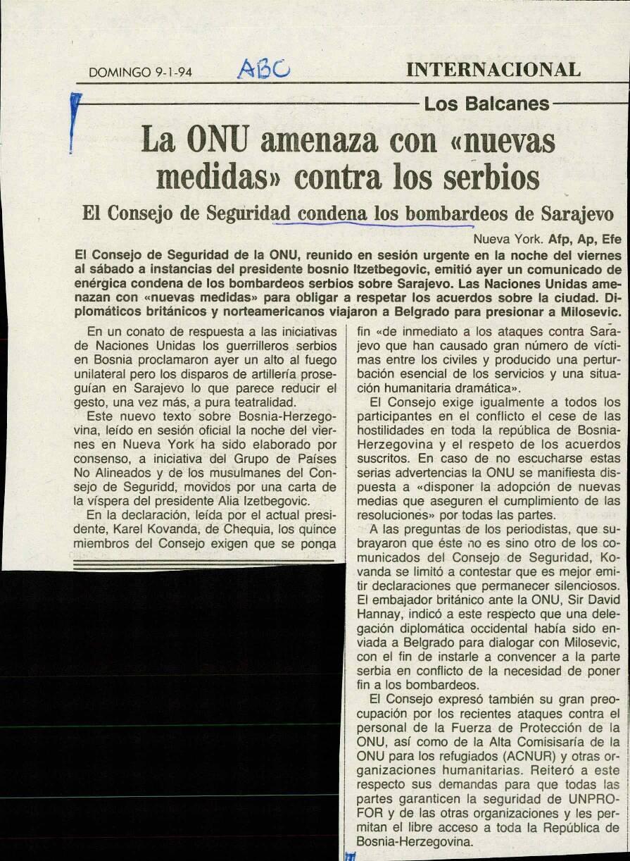 La ONU amenaza con «nuevas medidas» contra los serbios