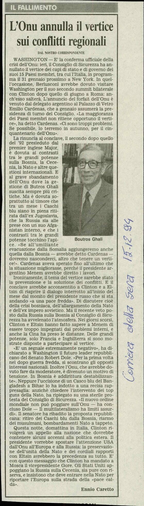 L'Onu annulla il vertice  sui conflitti regional!